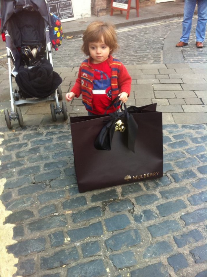 Oliver with a Mulberry bag
