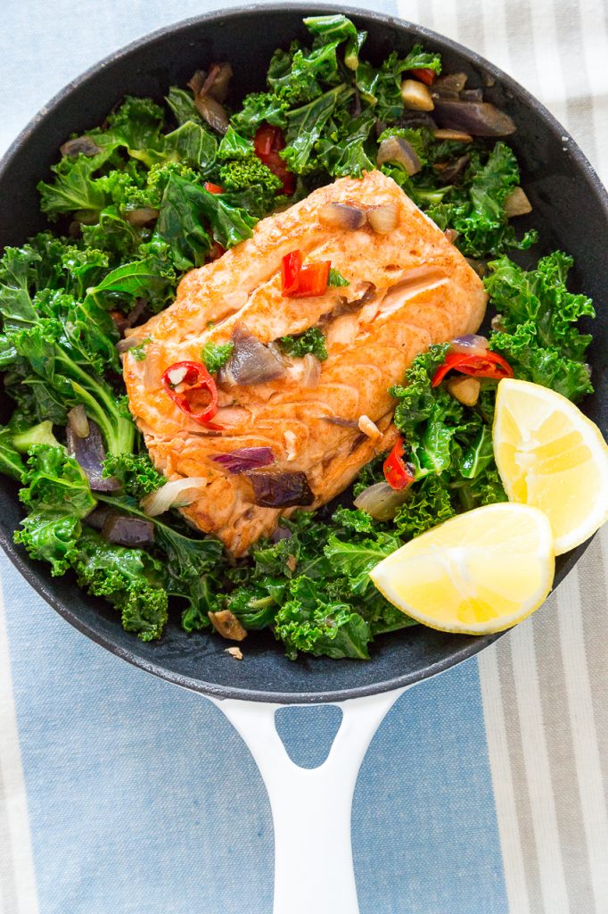 Curly Kale with Salmon and Chilli