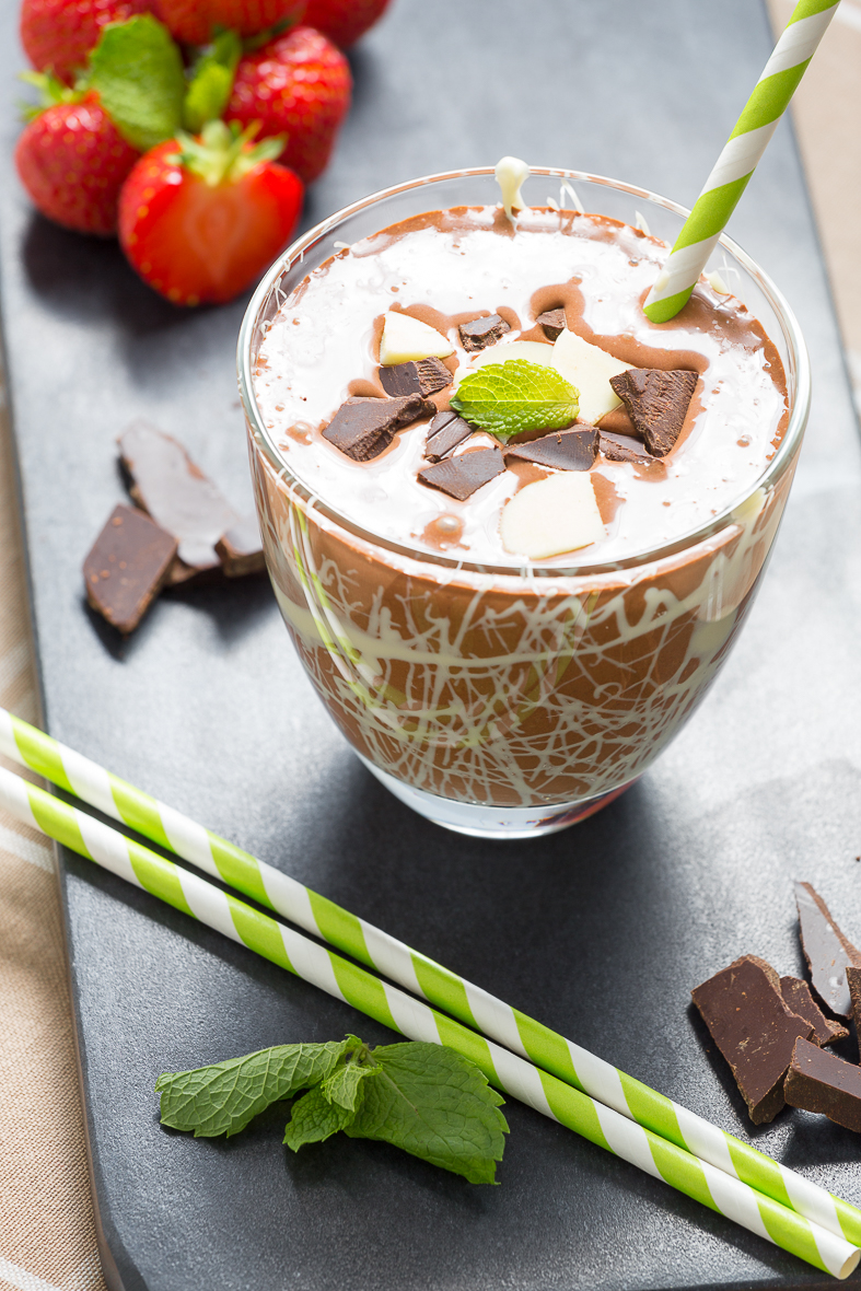 natural chocolate and mint protein shake
