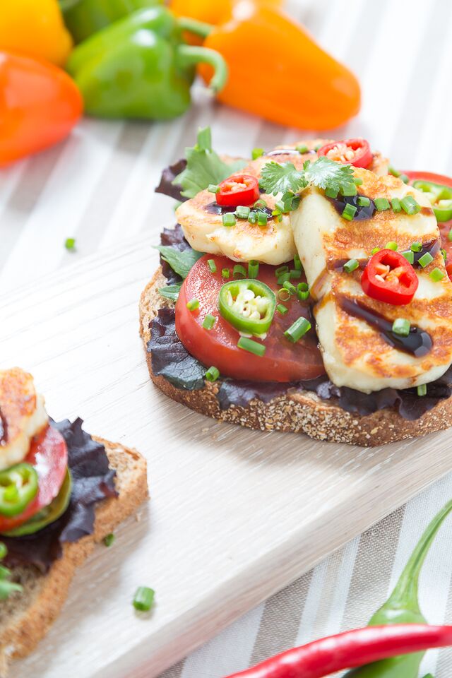 Open Grilled Halloumi Sandwich With Balsamic Reduction