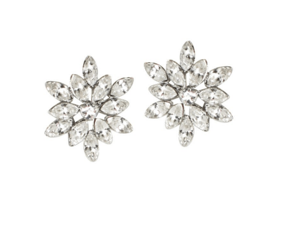 Everlasting Vintage Style Floral Clear Crystal Silver Tone Pierced Earrings