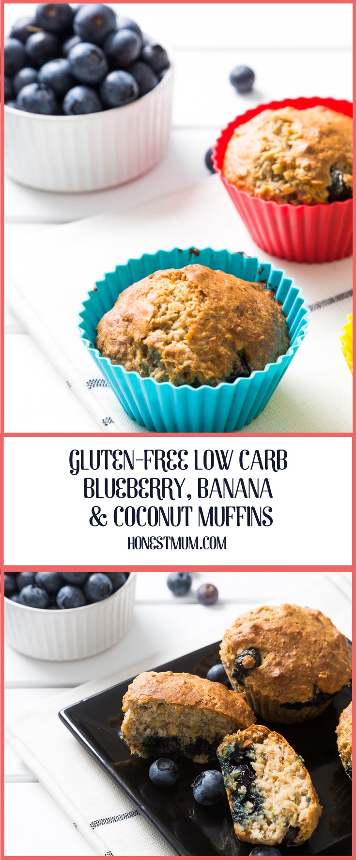 Gluten Free Low Carb Blueberry Banana and coconut muffins
