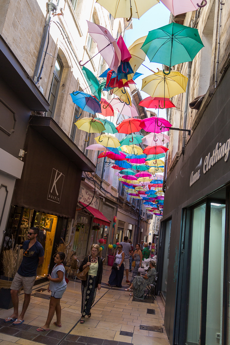 a ceiling of umbrellas in Avignon