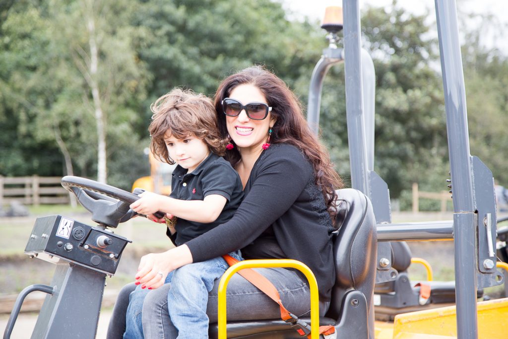mother and son on a tractor