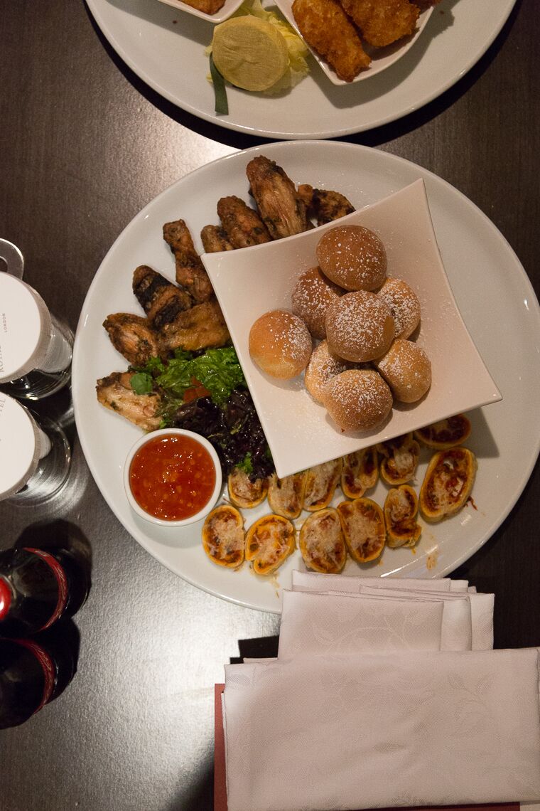 Platters of sharing food for Food and Flicks at the Royal Garden Hotel in West London