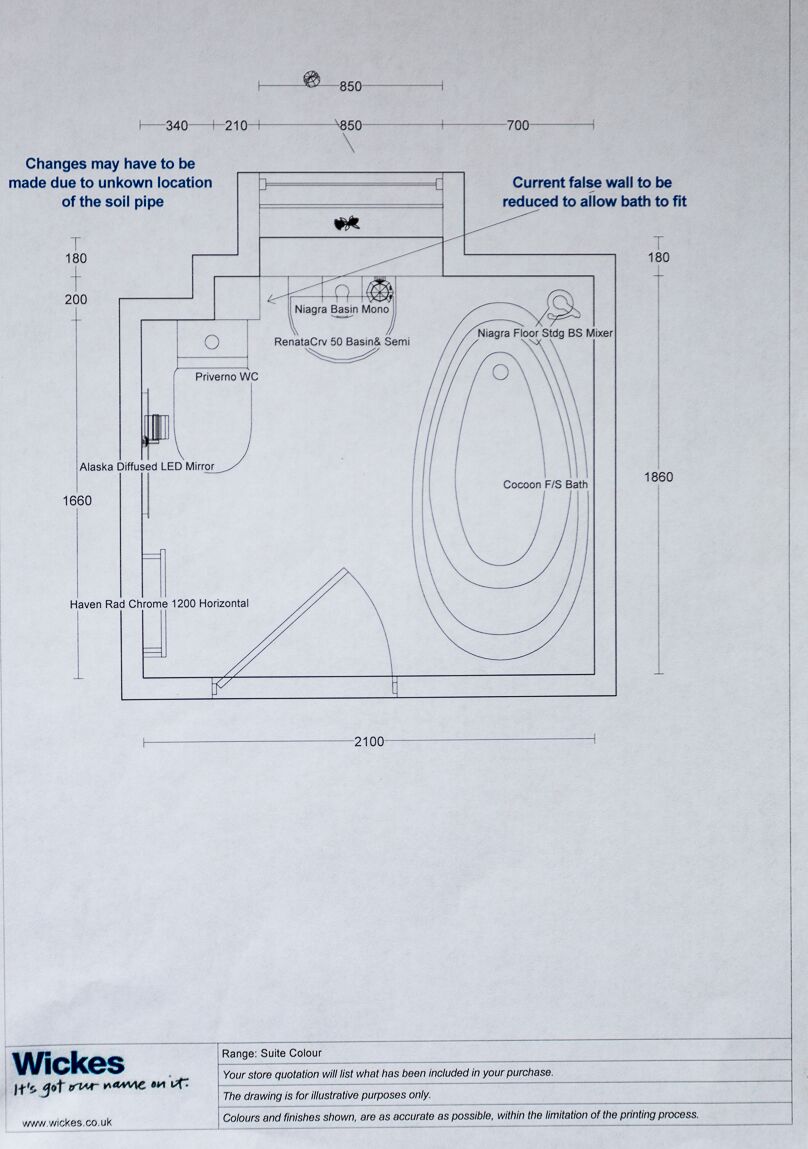 Detailed plans of new bathroom by Wickes 