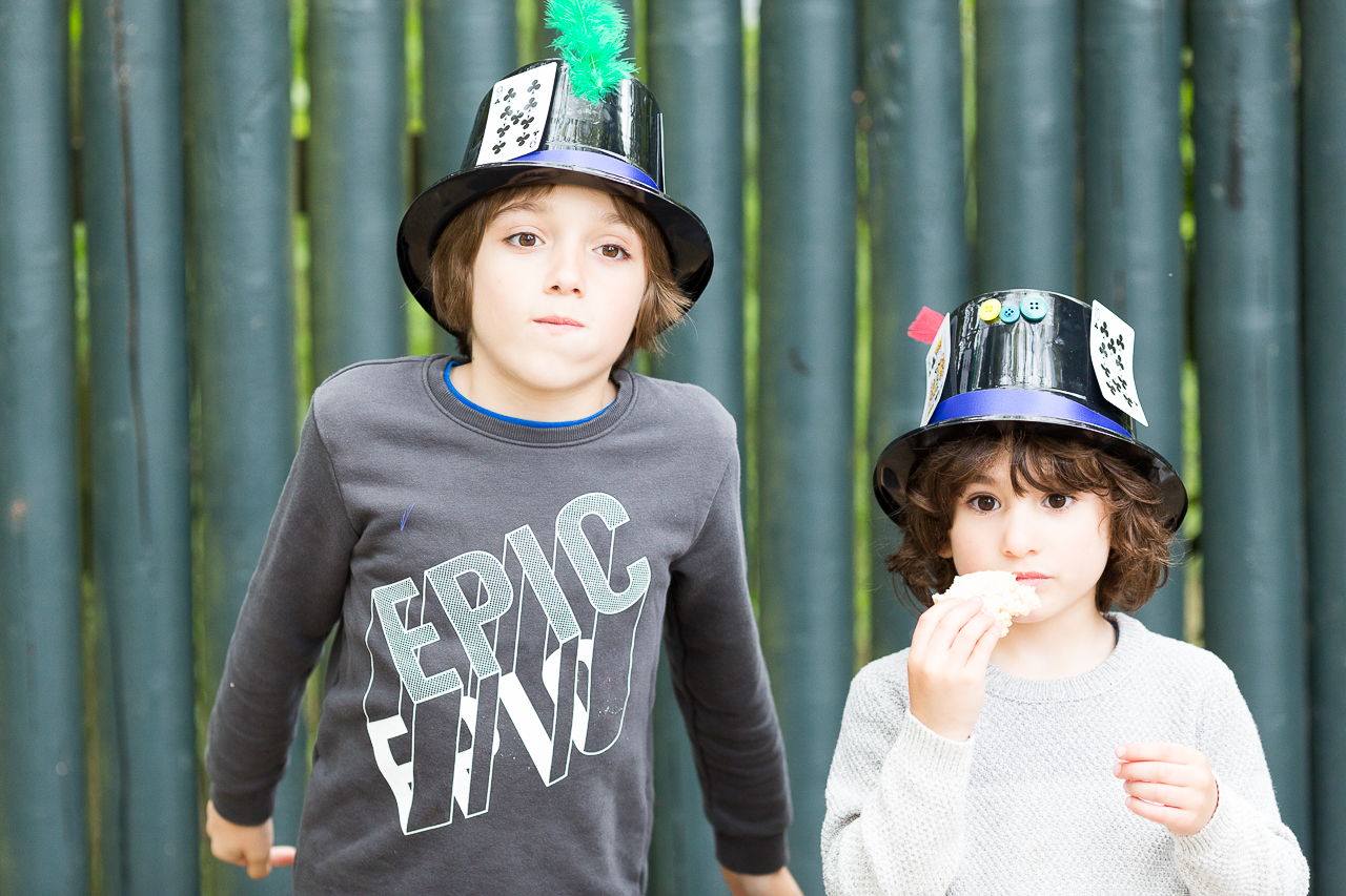 boys wear hats to the Mad Hatters Tea party