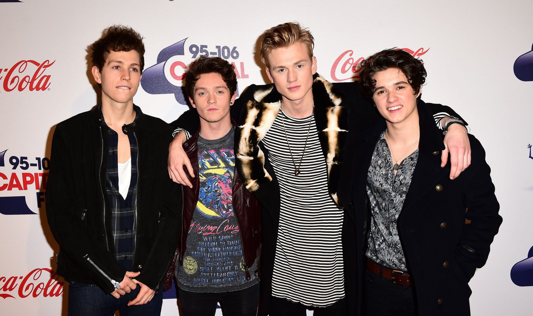 (left to right) James McVey, Connor Ball, Tristan Evans and Brad Simpson from The Vamps attends the Capital FM Jingle Bell Ball 2015 at the O2 Arena, London.
