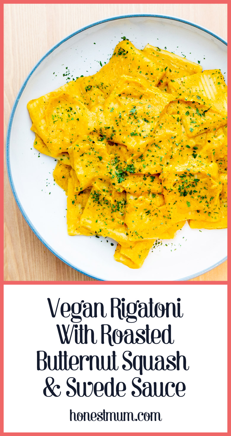 Vegan Rigatoni With Roasted Butternut Squash and Swede Sauce Recipe - Honest Mum