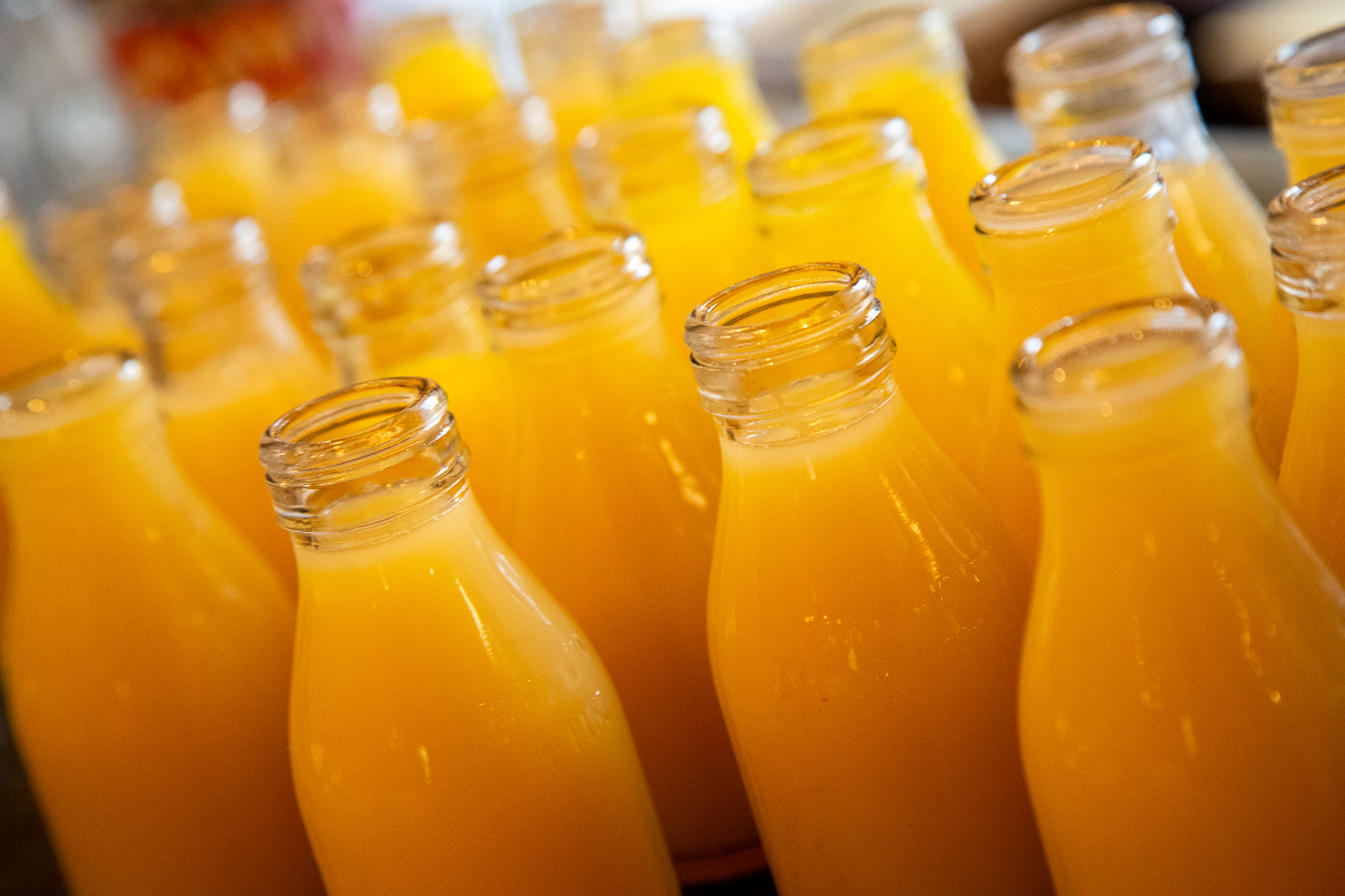 orange juice in bottles
