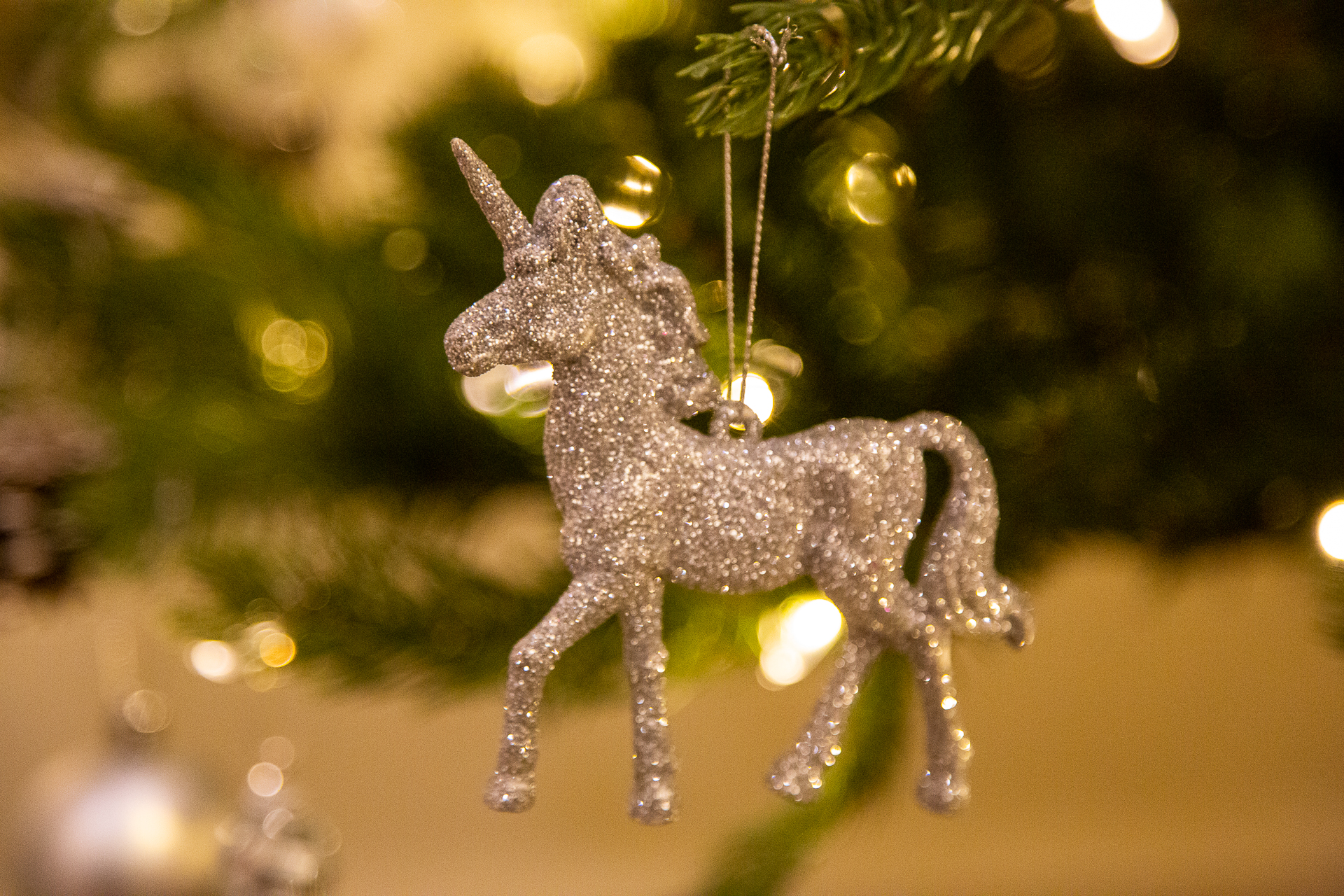 silver unicorn Christmas decoration