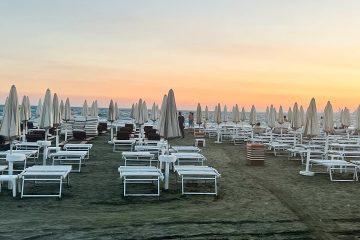 deckchairs outside the marina on the beach